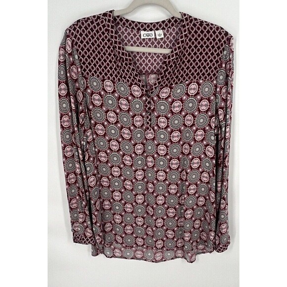 CATO PULLOVER BLOUSE V-NECK MULTICOLOR FLORAL LONG‎ SLEEVE WOMEN'S LARGE - Picture 1 of 7